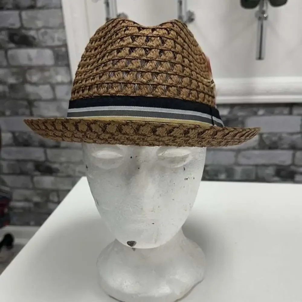 Brown Woven Fedora Hat with Black Band