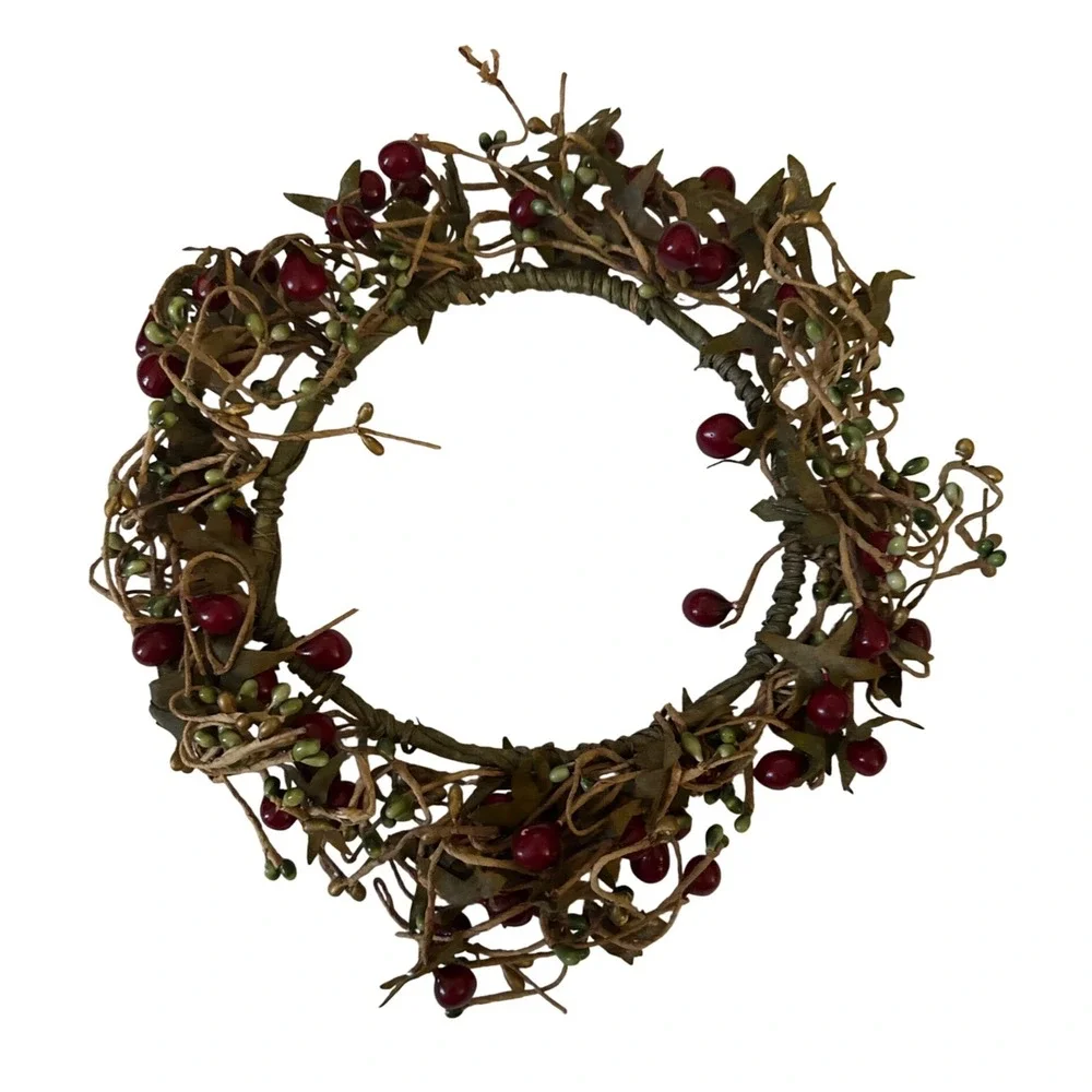 Rustic Berry Wreath Candle Ring Country Farmhouse Decor‎ 10
