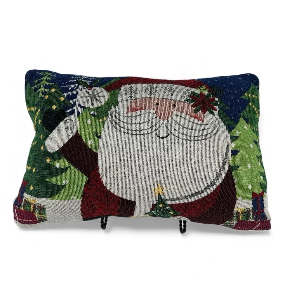 Handmade Holiday Santa‎ Claus Tapestry Throw Pillow Christmas Decor 15x10