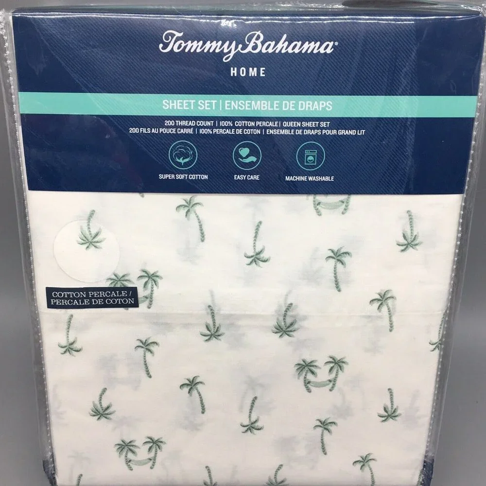 4pc Tommy Bahama Palm Trees Hammock QUEEN Sheet Set Tropical Island Hawaiian NEW