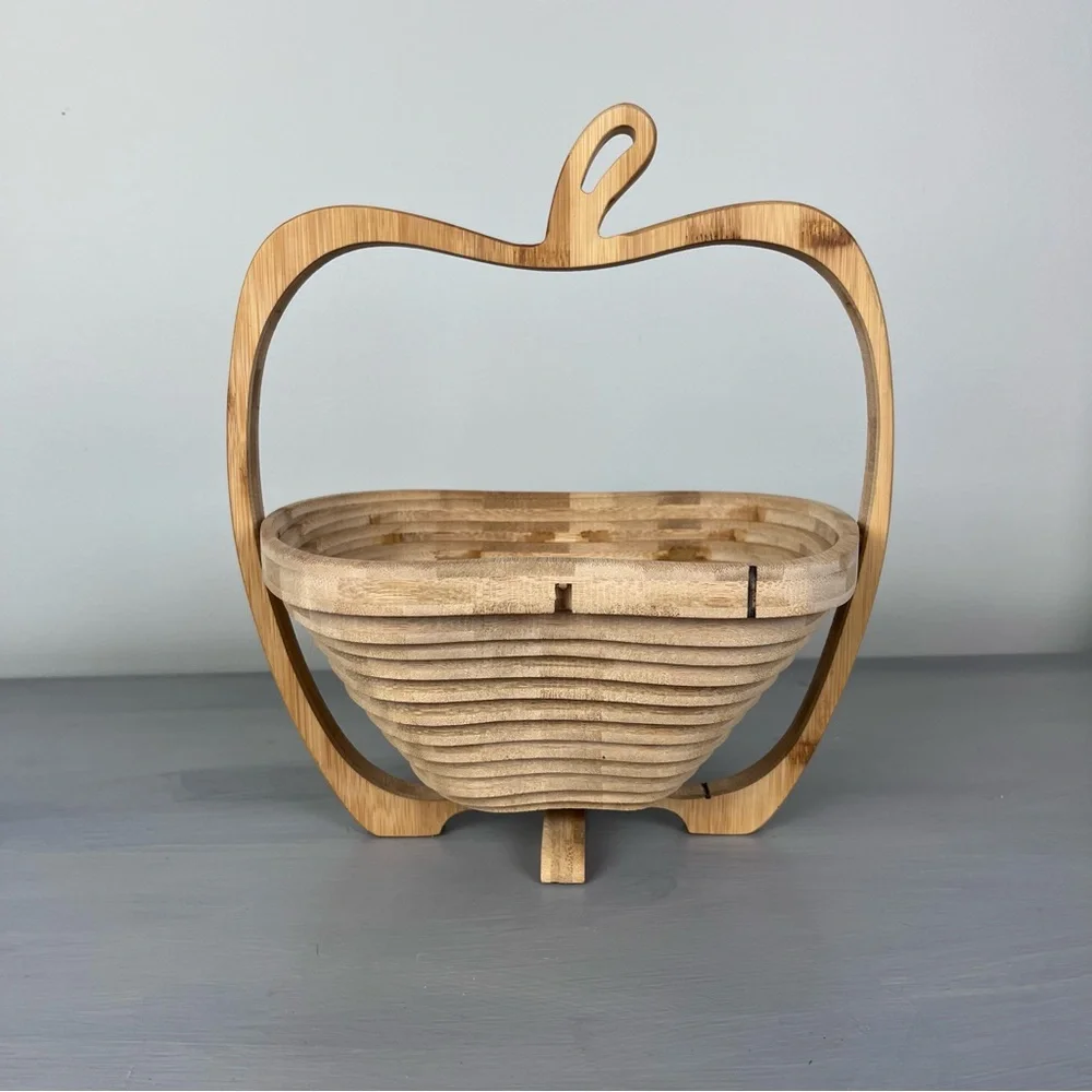 Williams Sonoma Bonnie & Pop Fruits Apple Wood Whimsical Basket Bowl Farmhouse