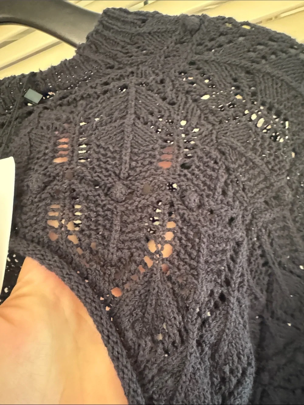 Zara Black Crochet Knit Long-Sleeve Crop Top