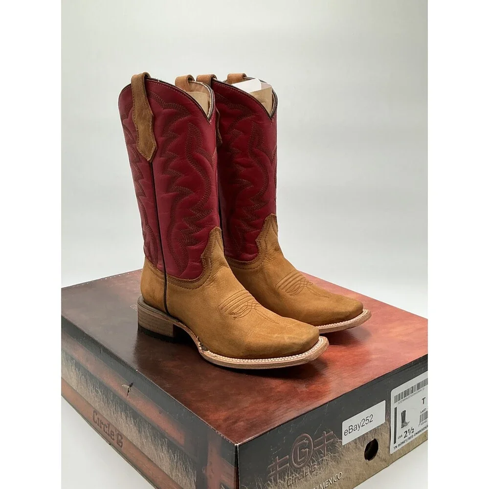 Circle G J7102 Girls 2.5 Honey Red Embroidered Square Toe Western Boots ebay252