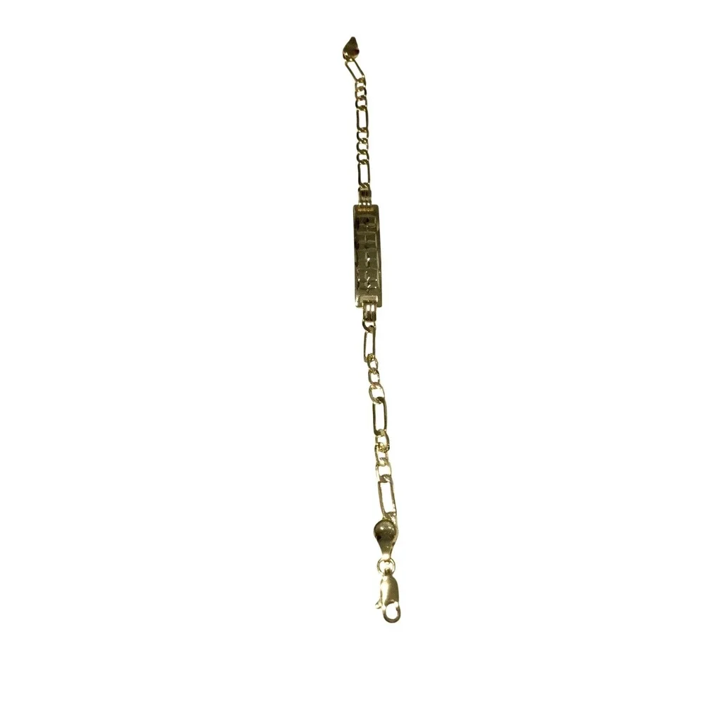 Laminated Gold Tone  ID Bracelet Figaro Chain‎ Infant Jewelry Christening Gift