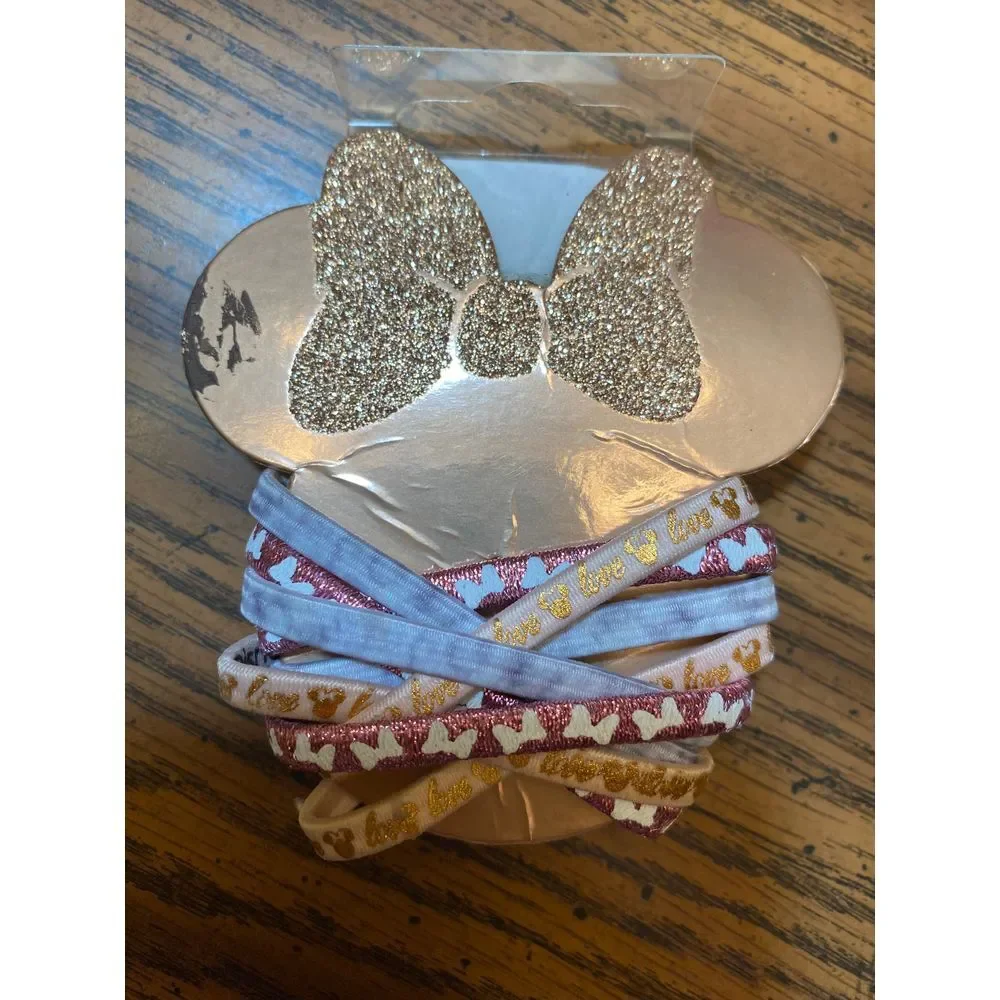 NWT Disney Parks Glitter Bow Hair Clip Elastic Bands Set Kids Hair‎ Accessories