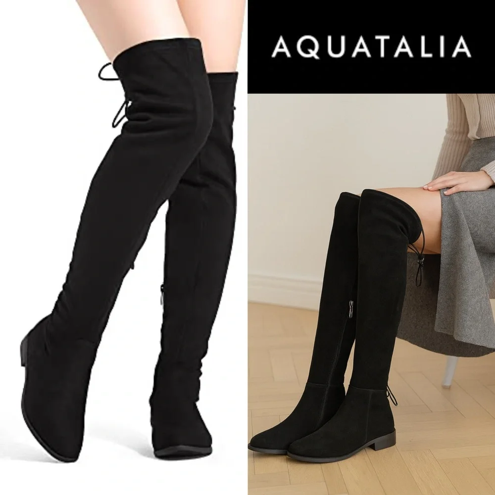 AQUATALIA NORINA BLACK SUEDE BACK DRAWCORD DRESSY OTK FASHION BOOTS Sz 6.5