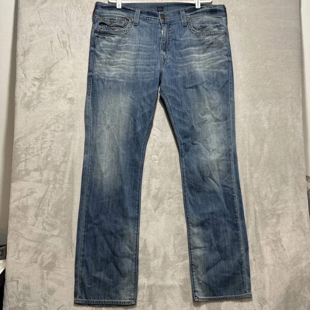 True Religion‎ Ricky Men's 40 Relaxed Straight Mid Rise Flap Back Pockets Logo