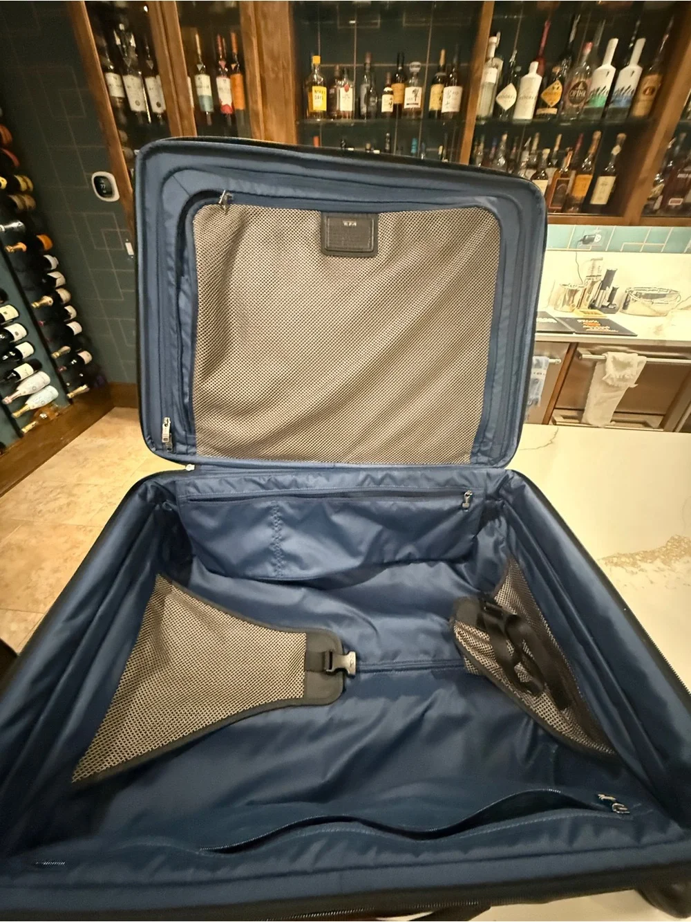 Like New Tumi Gray Upright Rolling Suitcase 26” check in with Front Zip Pockets