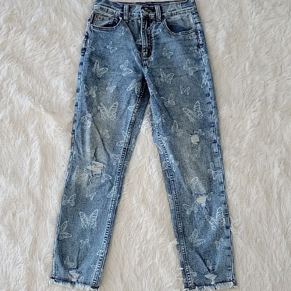 Justice Jeans Bundle 3 Pairs Girls Size 12 Slim Mini Mom Ombre Butterfly Tie Dye