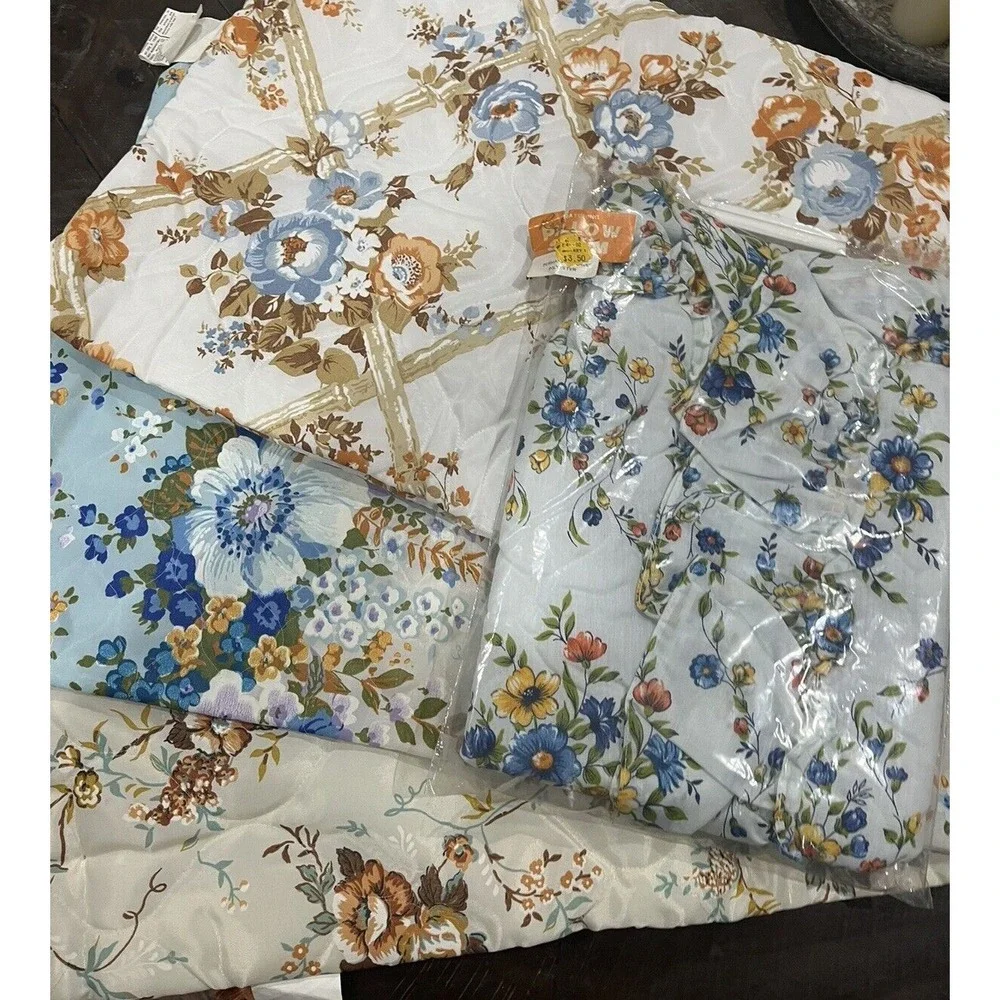Vtg Quilted Pillow Shams Floral 4 Garden‎ Cottagecore 50s 60s Zippers JoMar