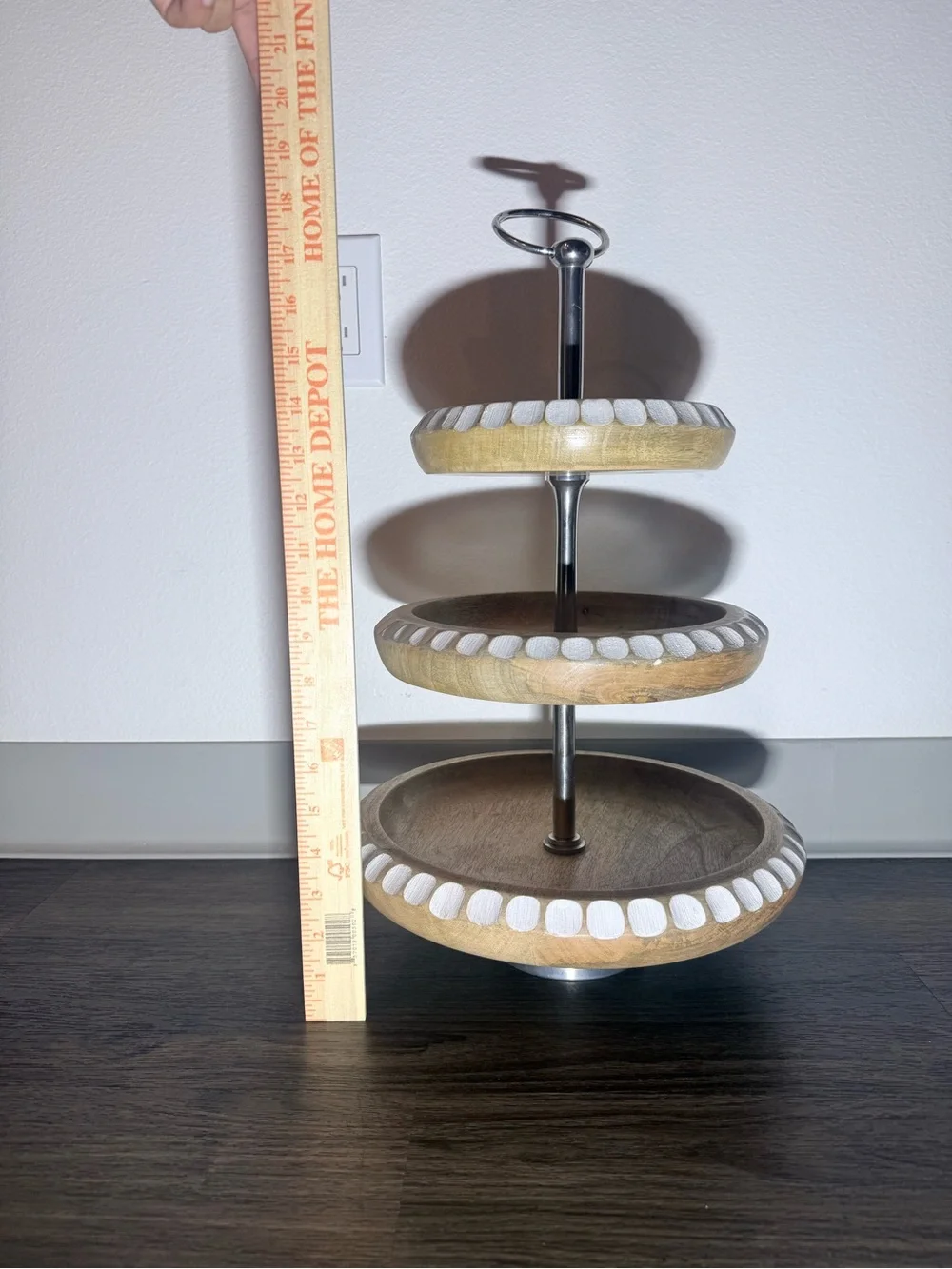 3-Tier Wooden Serving Stand with White Accent