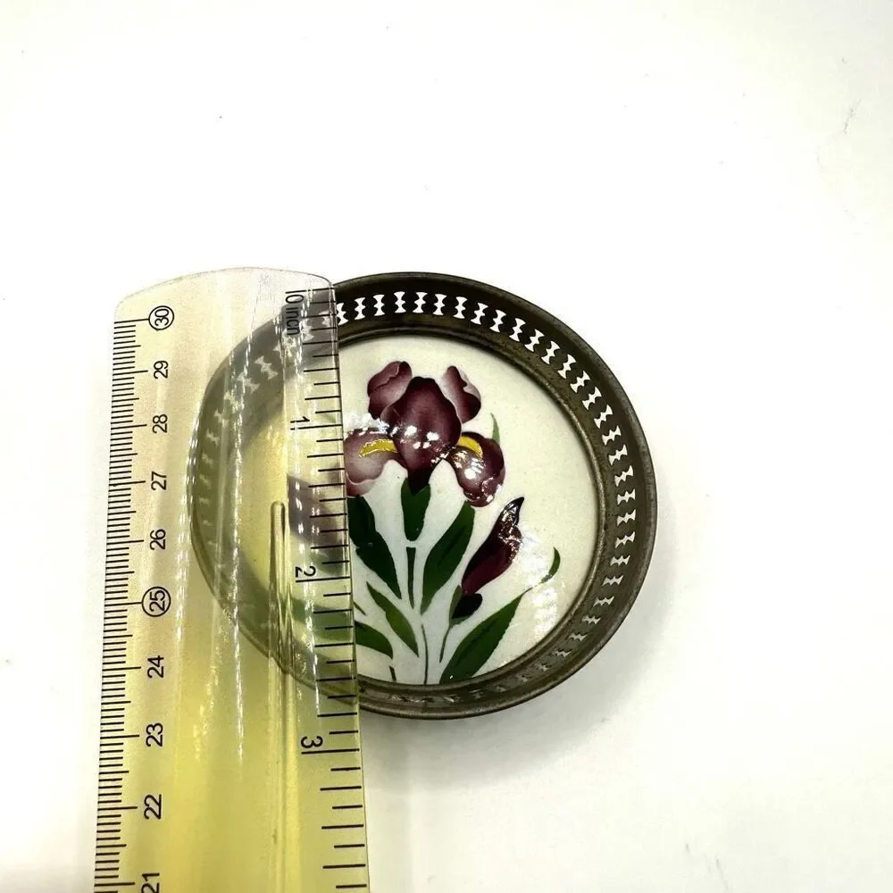 Vintage hand painted floral saucer can am we