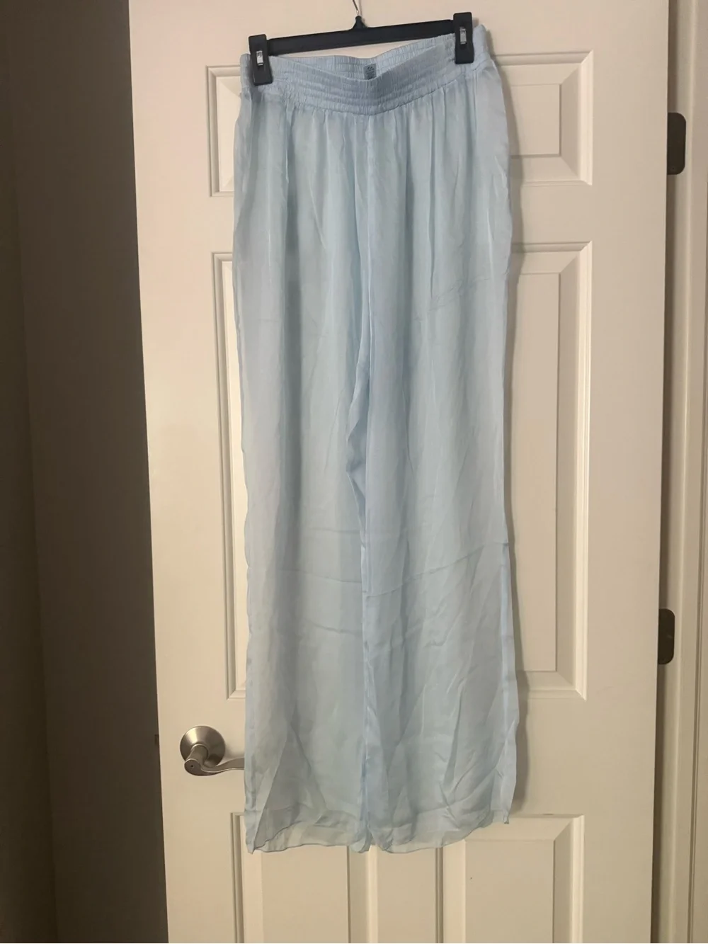Skims Pale Blue Elastic Waistband Pants 100% silk