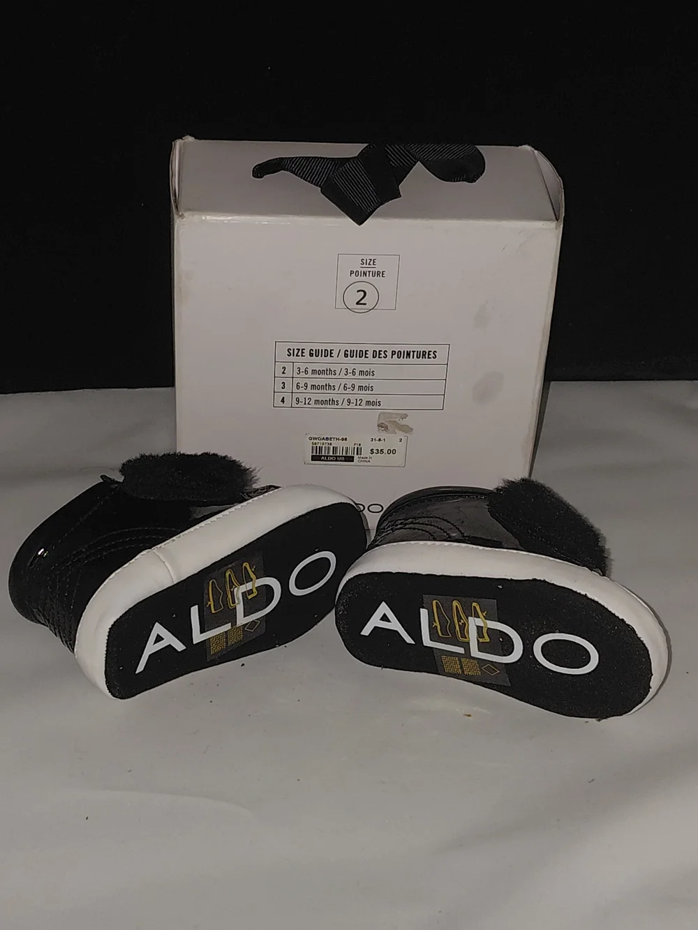 New SIZE 1 ALDO Kids Black Faux Fur High-Top Sneakers