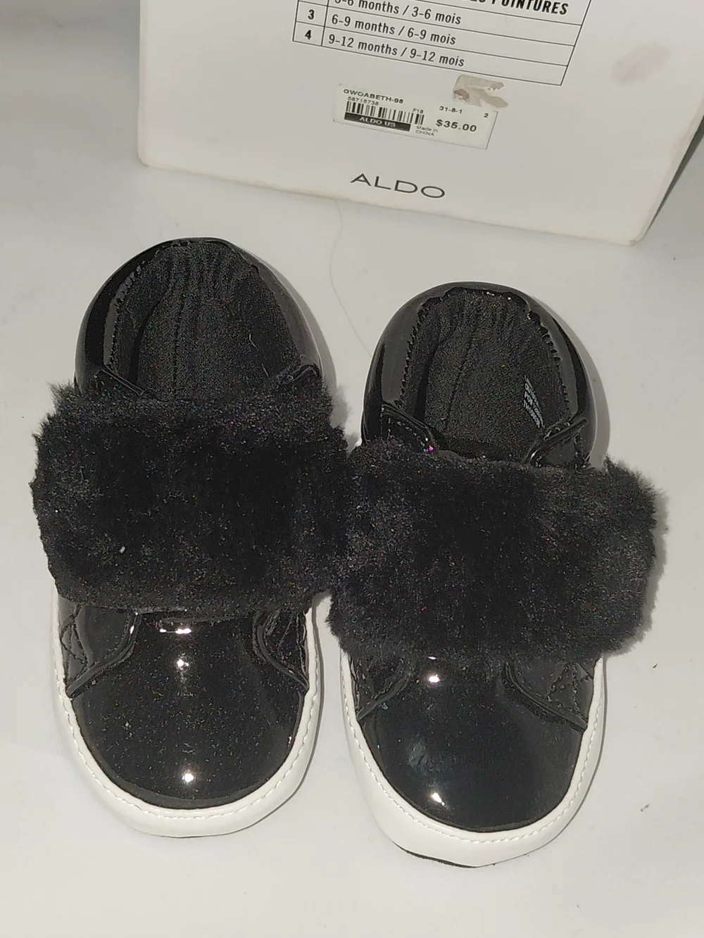 New SIZE 1 ALDO Kids Black Faux Fur High-Top Sneakers