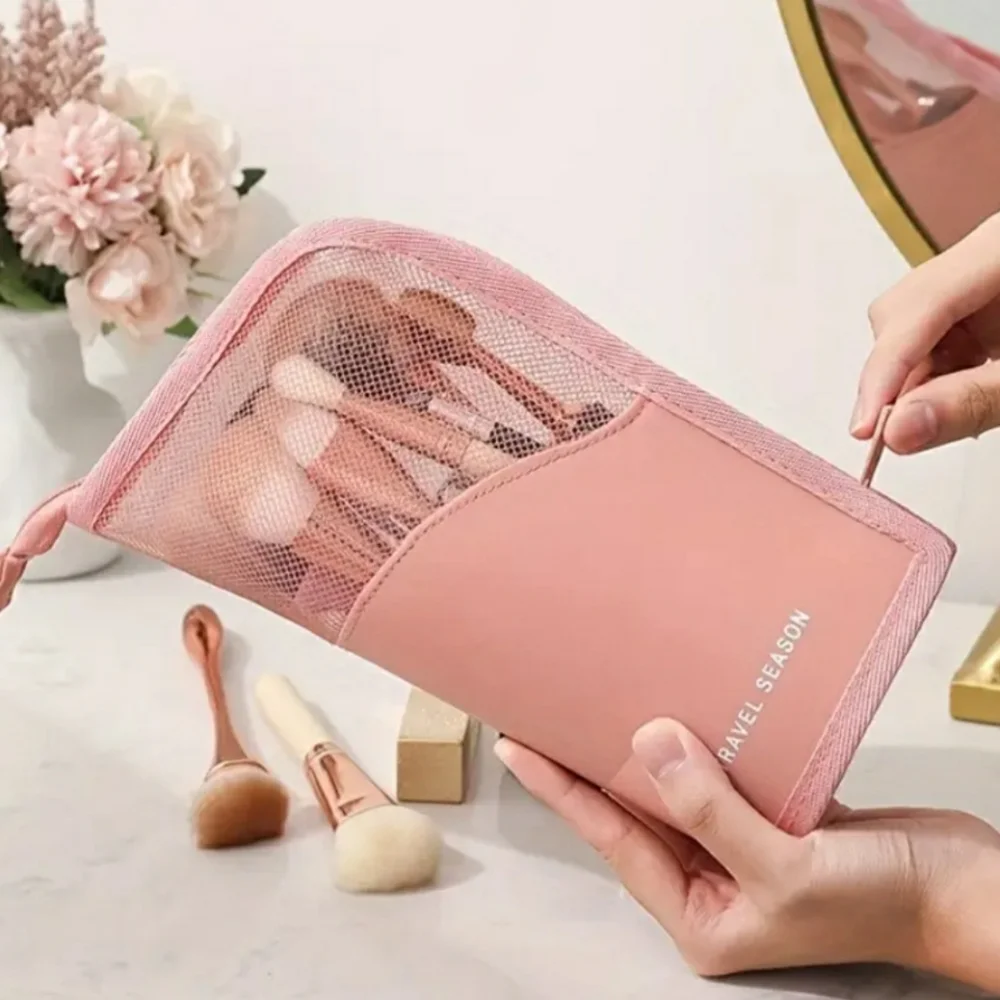 NEW Makeup Brush Pink Travel Zippered Waterproof Storage Bag Case Cosmetics