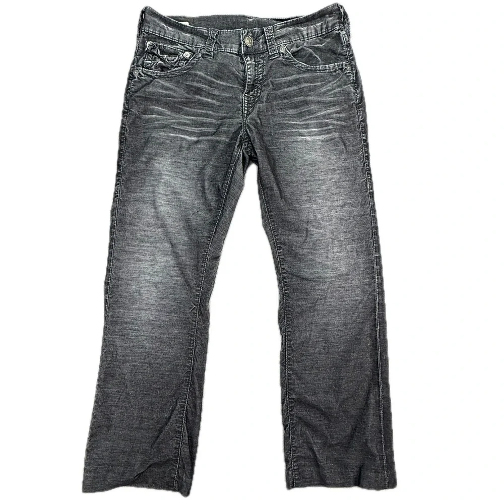 True Religion Ricky Jeans Mens 30 Black Relaxed Straight Flap Pocket Corduroy