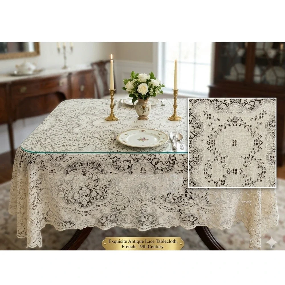 Vintage Cream Floral Lace Tablecloth 48