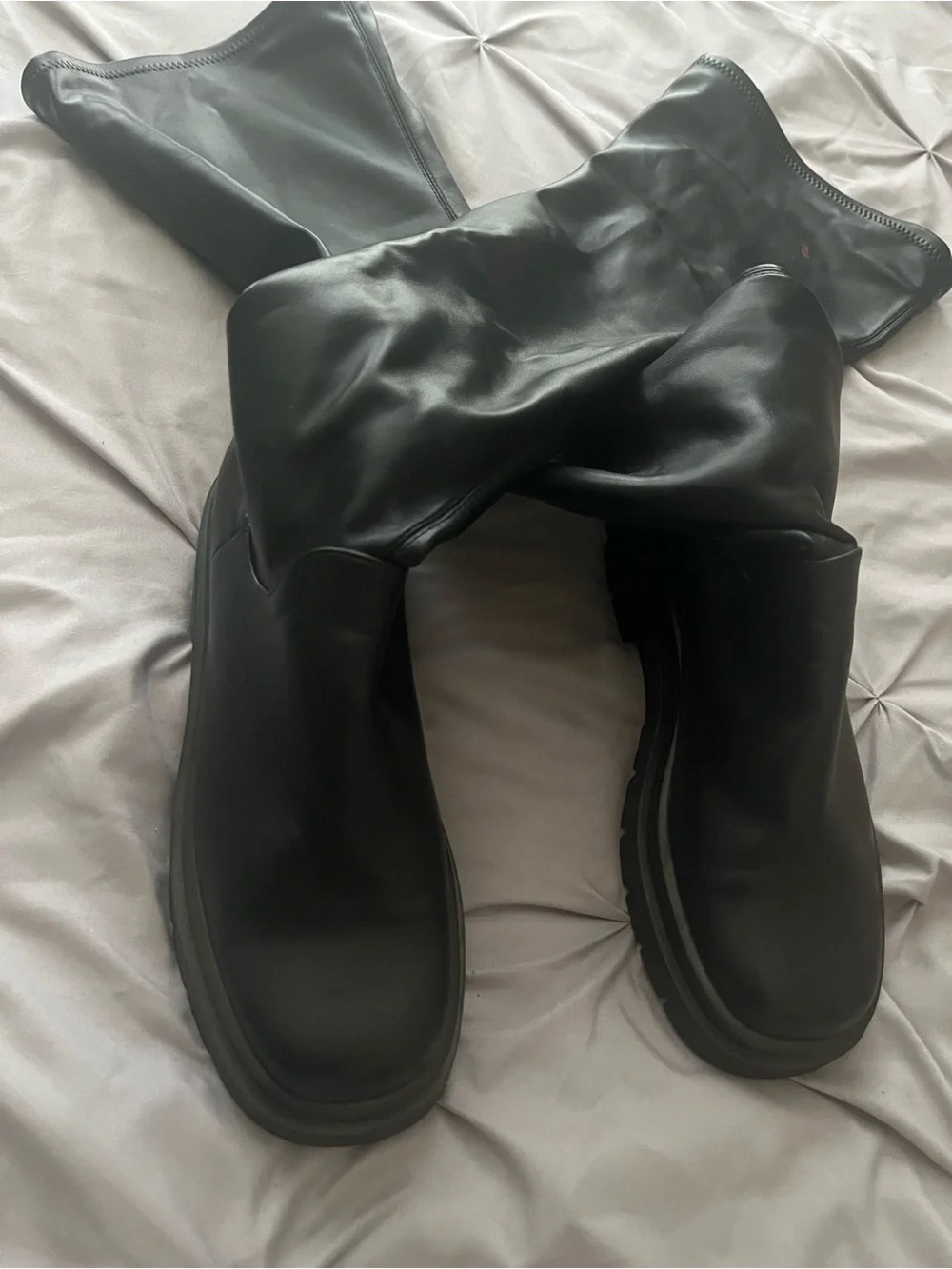 Thigh high slip on black boots