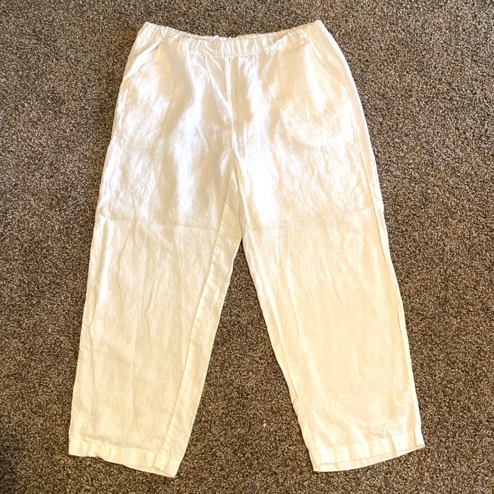Quince 100% Linen Pants Coastal Minimalist Boho Women Large White Straight Leg