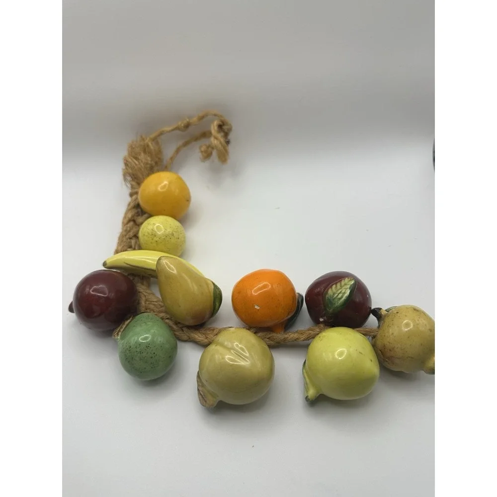 MCM Kitsch Ceramic Hanging Mixed Fruit Bunch Braided Rope 22