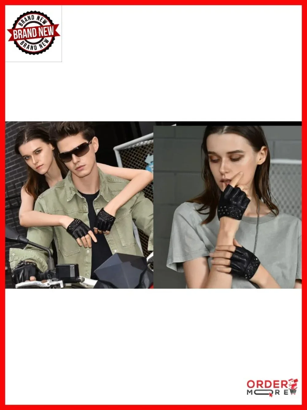 Fingerless Leather Gloves for Driving with Punk Metal Accents