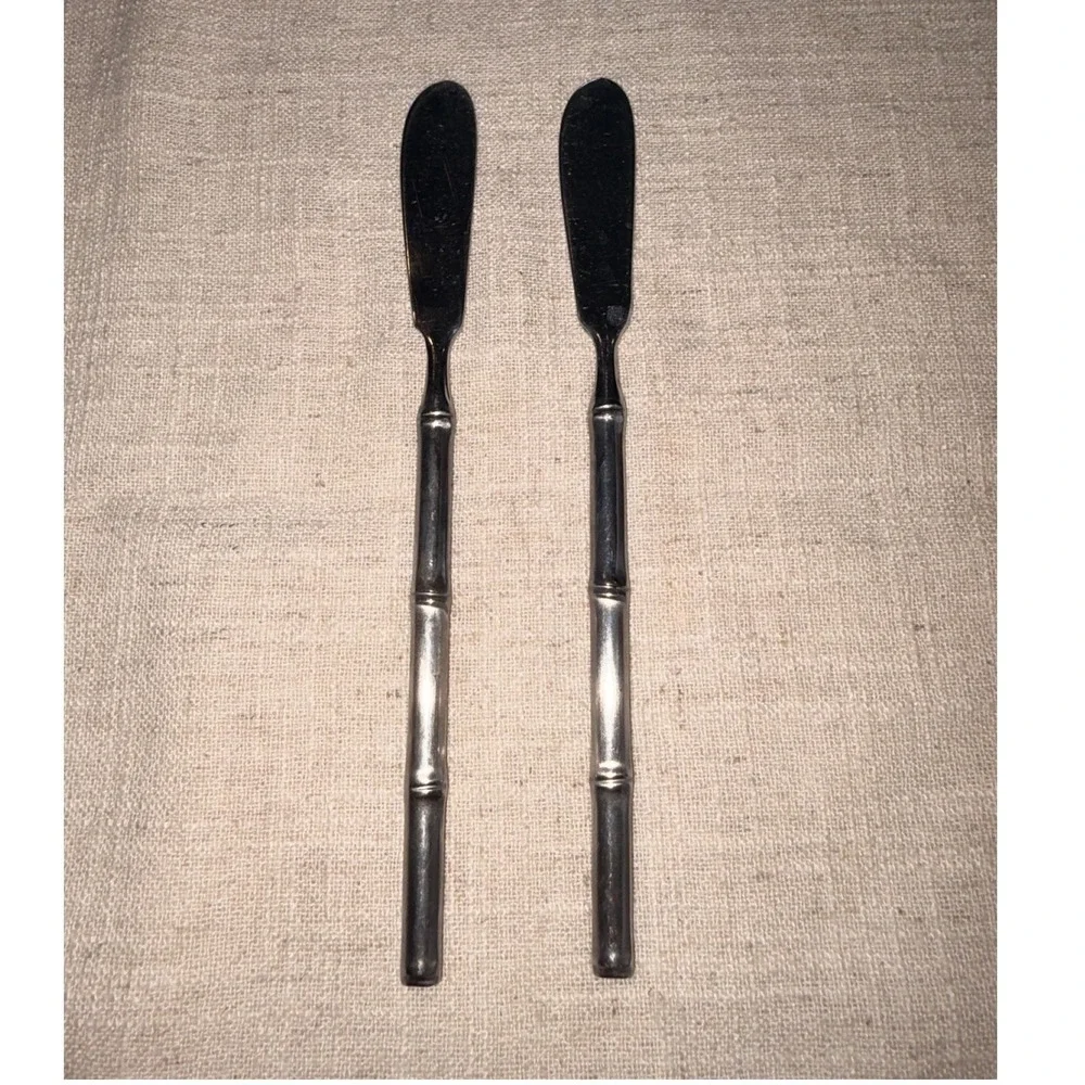 Stanley Roberts Bamboo Stainless‎ Steel Butter Spreaders Japan Set of 2 Silver