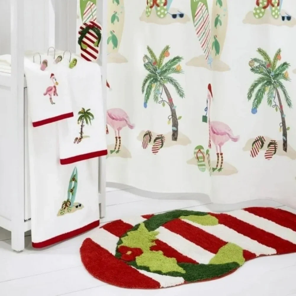 Festive Striped Holly Flip Flop Decor Christmas Bathroom Tray AVANTI New in Box
