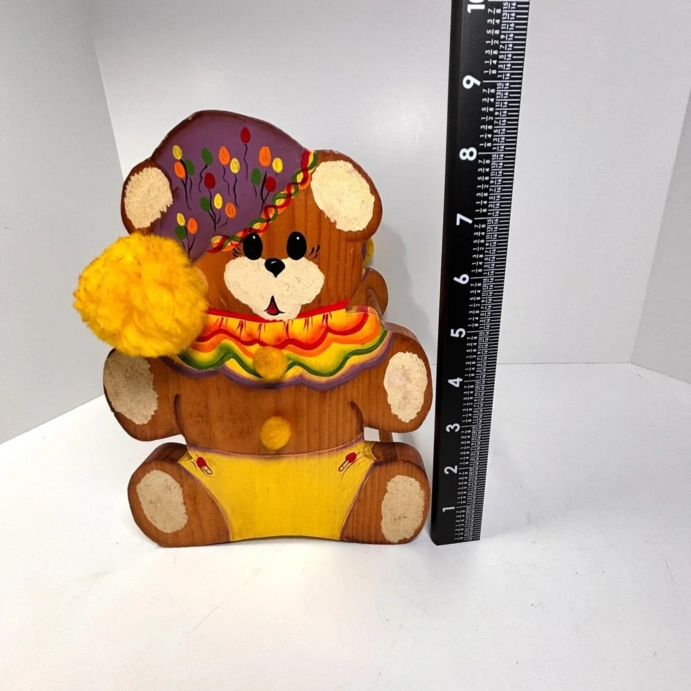 Vintage Wooden Teddy Bear Book Rack, Hand-Painted, Nursery Shelf, Signed 