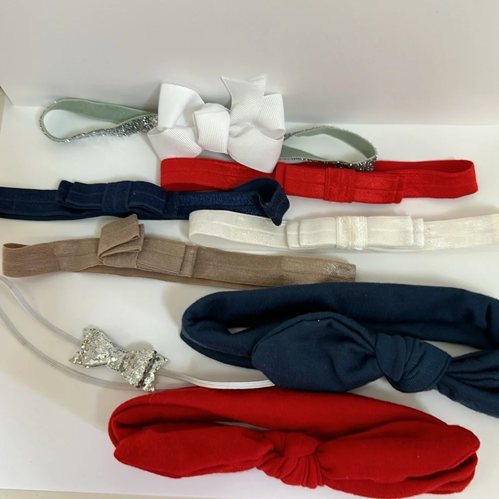 🎀 Baby girl Hairbands bundle 8 red white blue silver headband accessories girl