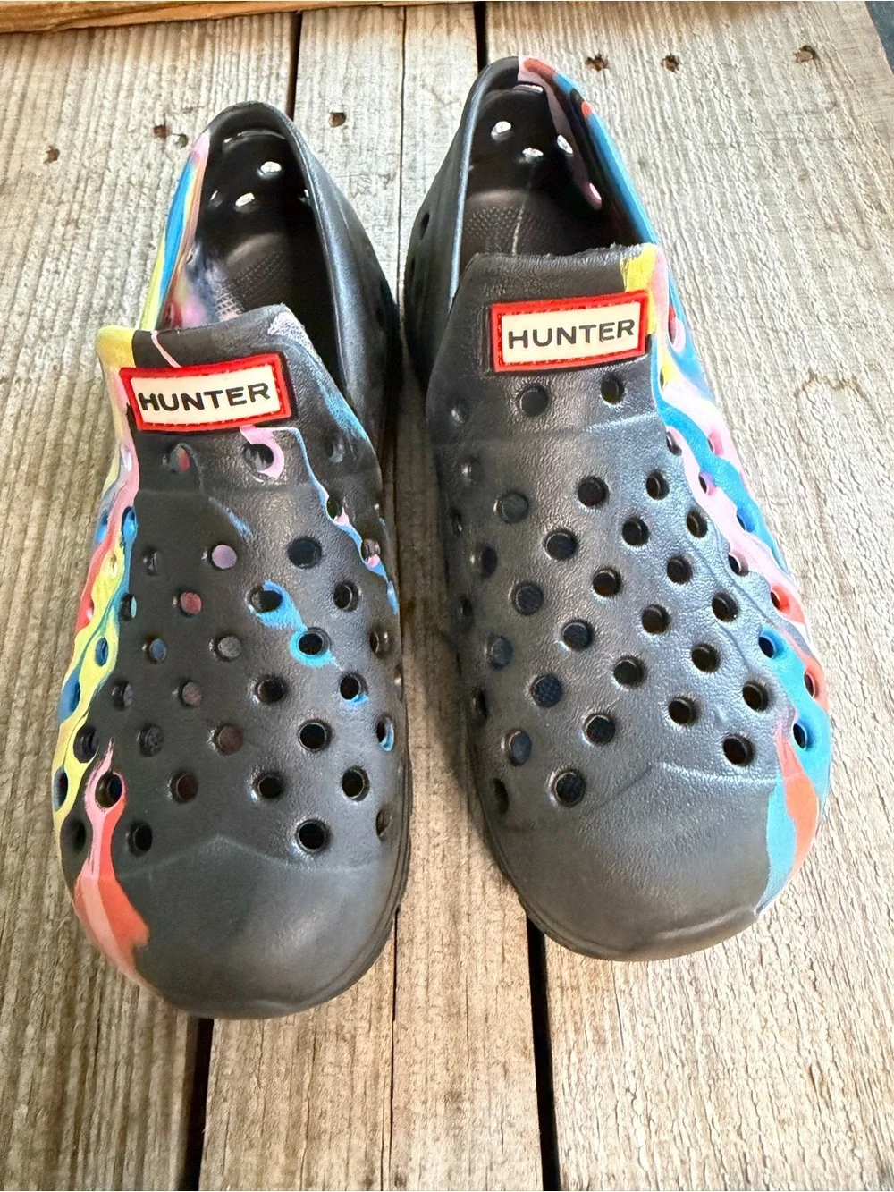 Hunter Kids Marble Water Shoes Black Multicolor Slip On Size 11