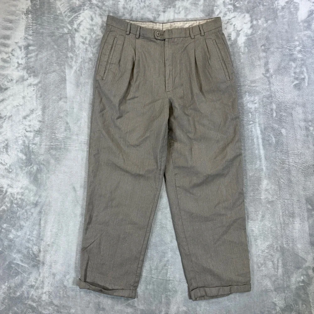 Zanella Pleated Wool Dress Pants Men's Size 35x34 Taupe Brown Italy