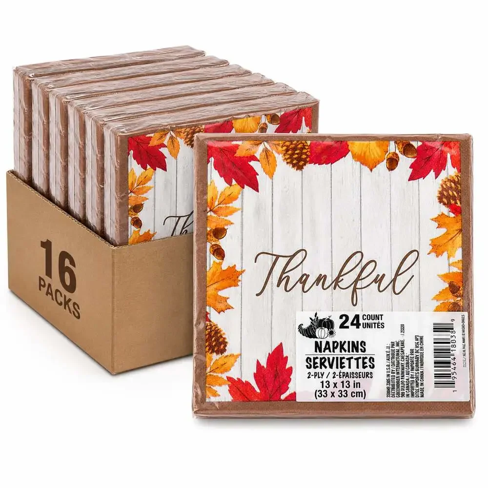 Harvest Tableware Wow Thankful Fall Leaf Lunch Napkins 24 Count (16 Pack Case)
