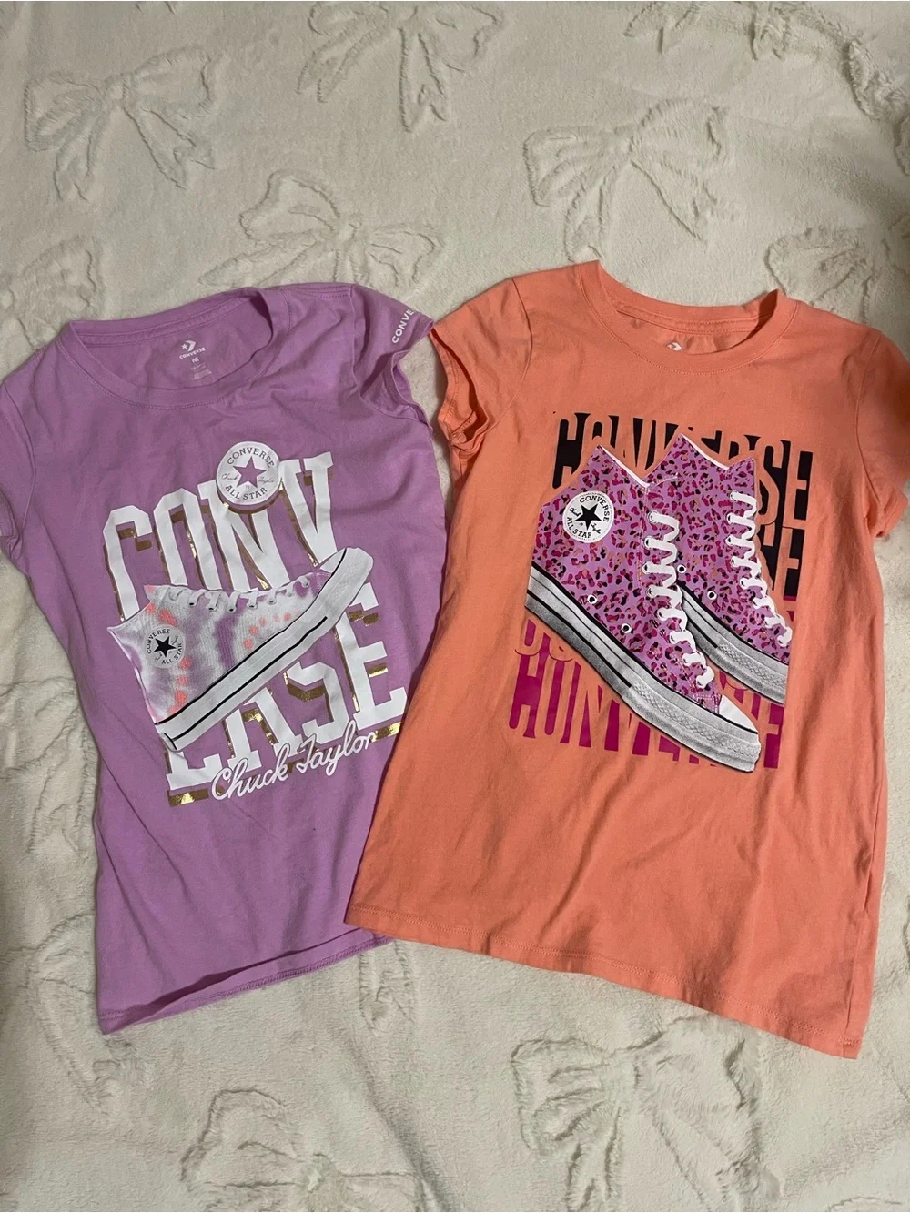 Converse Girls Purple & Coral Graphic Tee Set - Pink Shoe Prints size 10/12