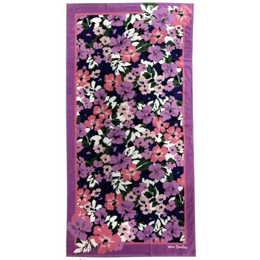 Vera Bradley Beach Towel Cottagecore Garden Resort Purple Floral Cotton NWT L‎