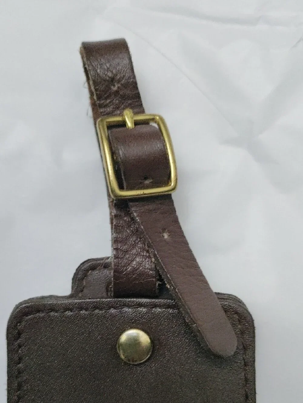 Coach Vintage Dark Brown Leather Luggage ID Tag with Brass Tone Buckle