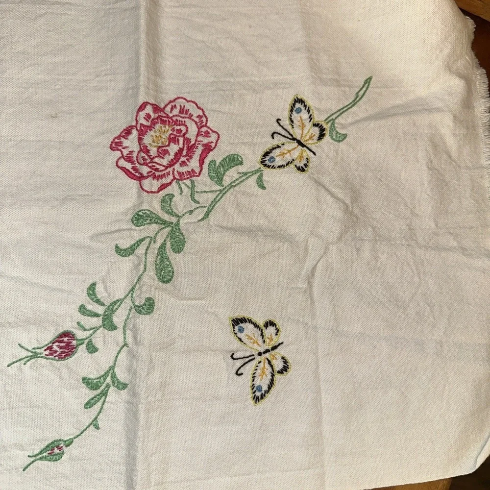 Vintage Dresser Scarf Embroidered Table Runner 12x38