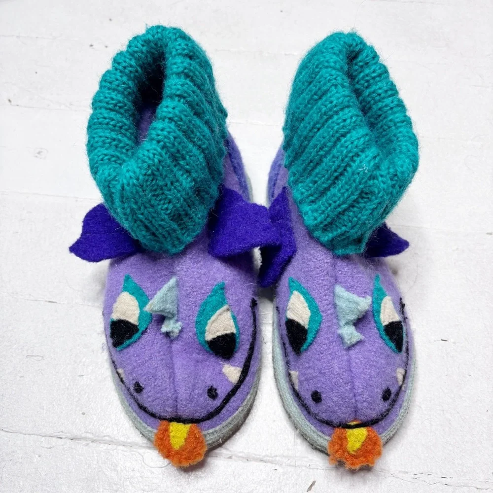 Garnet Hill Boiled Wool Dragon Slippers Size Kids 11 EUC