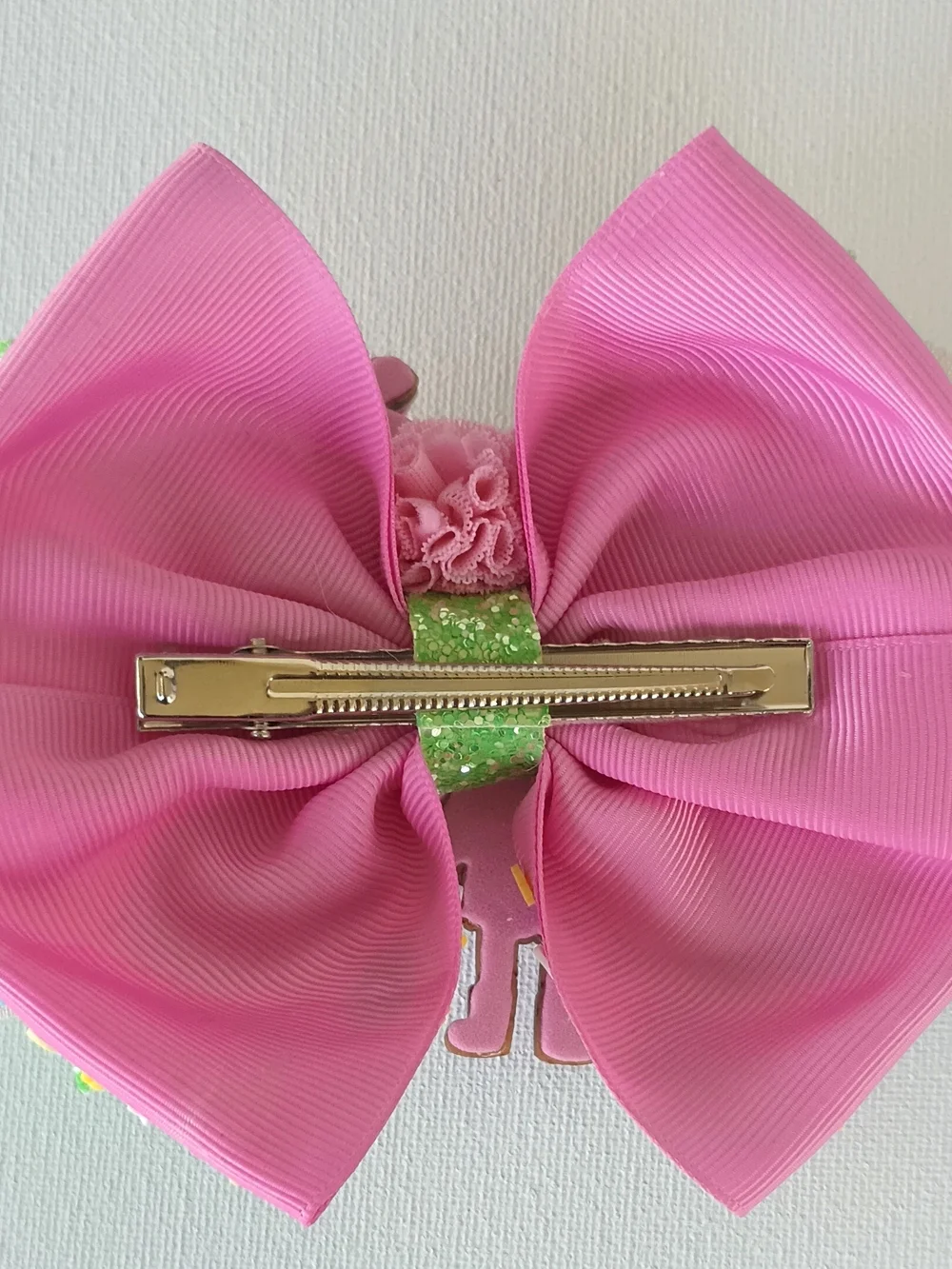 Handmade Sparkly Princess Character Hair Bow in Pink & Green