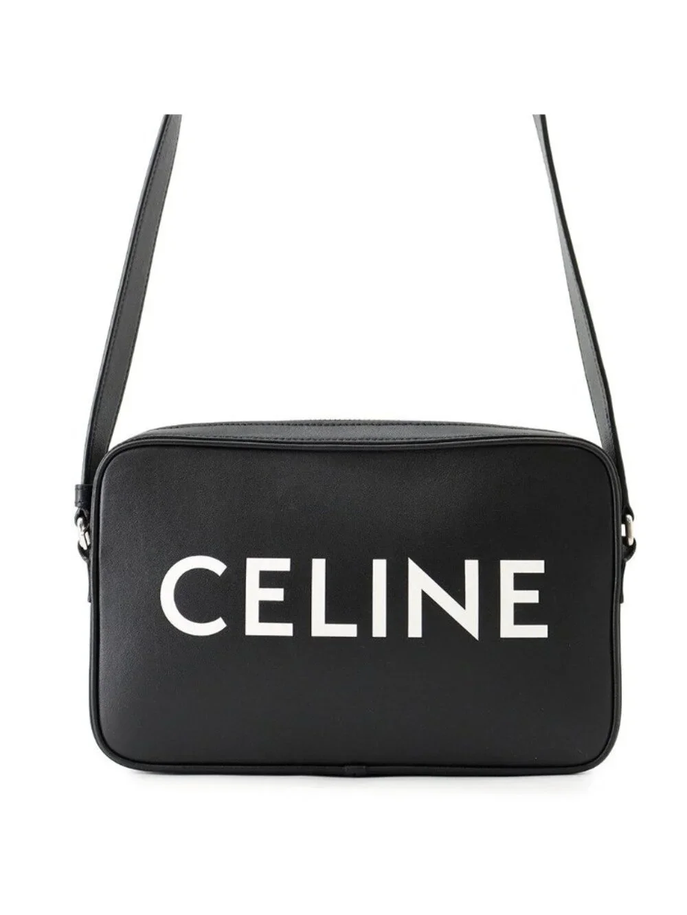 Celine Shoulder Bag Logo Leather Black
