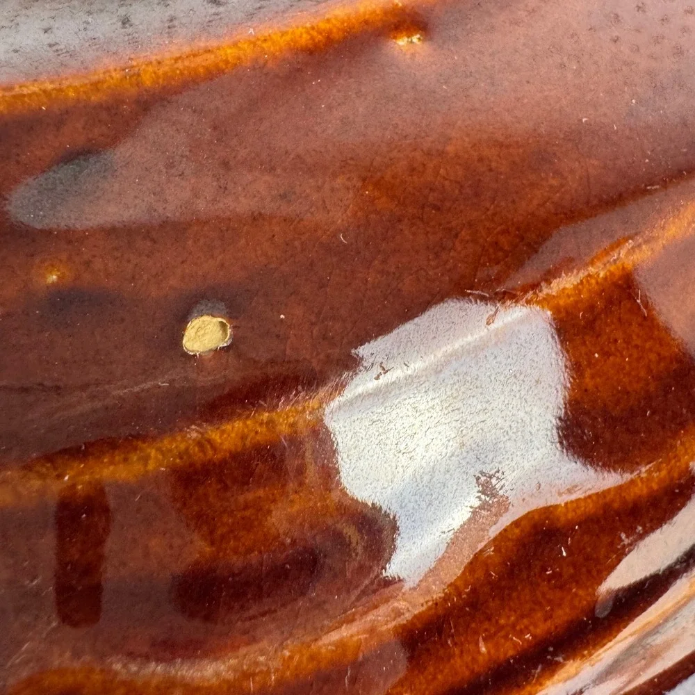 Vtg Mar-Crest Daisy Dot Brown Drip Glaze Covered Stoneware‎ Casserole Dish