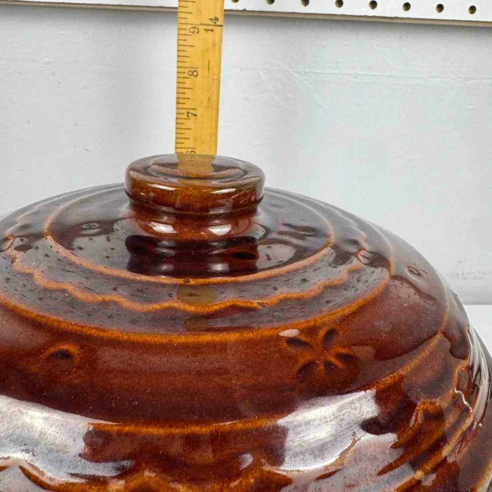 Vtg Mar-Crest Daisy Dot Brown Drip Glaze Covered Stoneware‎ Casserole Dish