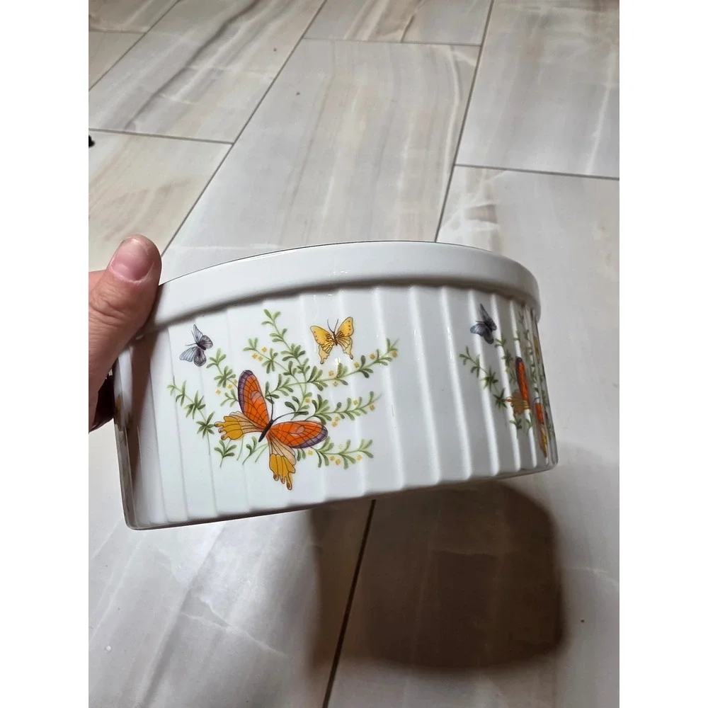 Vintage Ecstasy by Shafford Porcelain Souffle Dish Butterfly Oven-to-Table 8 H3‎