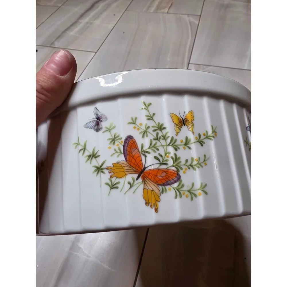 Vintage Ecstasy by Shafford Porcelain Souffle Dish Butterfly Oven-to-Table 8 H3‎