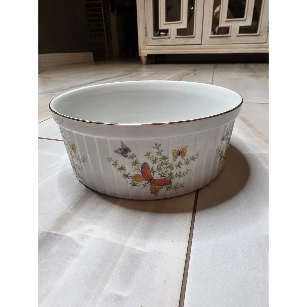 Vintage Ecstasy by Shafford Porcelain Souffle Dish Butterfly Oven-to-Table 8 H3‎