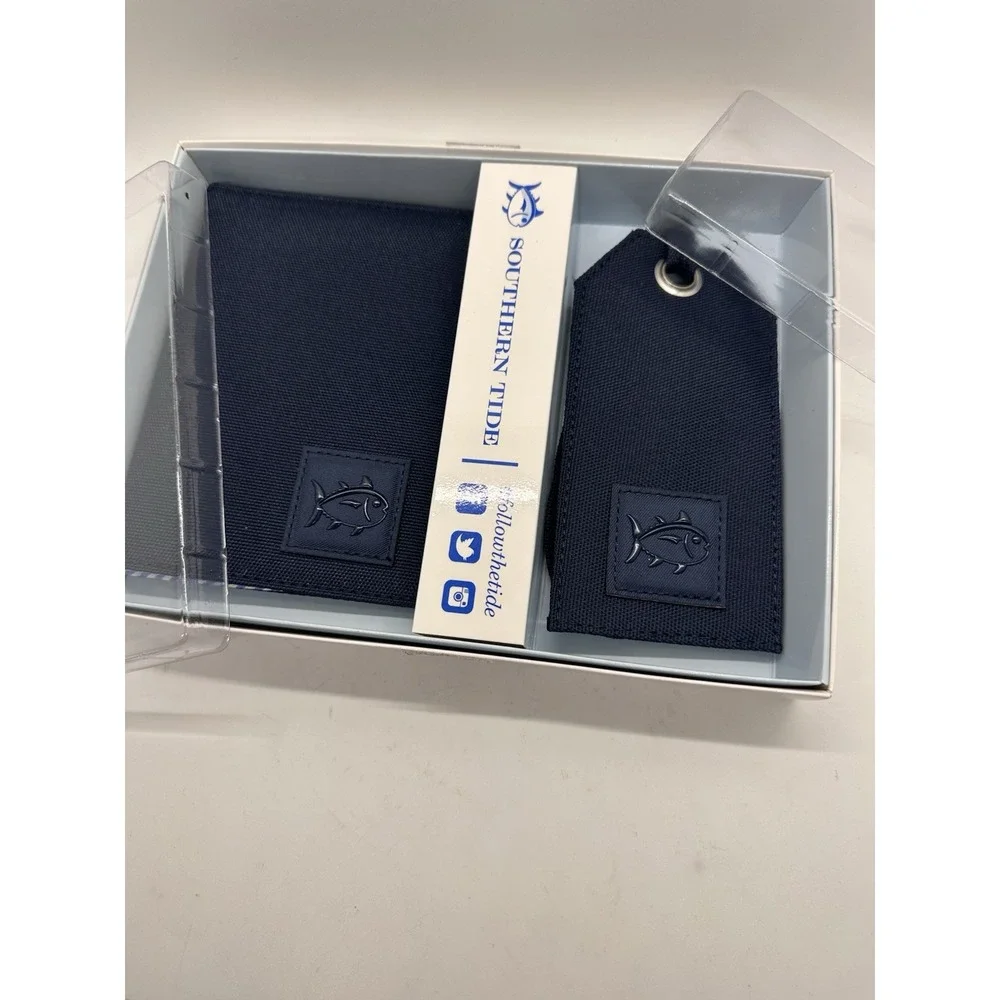 Southern‎ Tide Passport Holder & Luggage Tag Set Navy Blue Stripe Gift Box