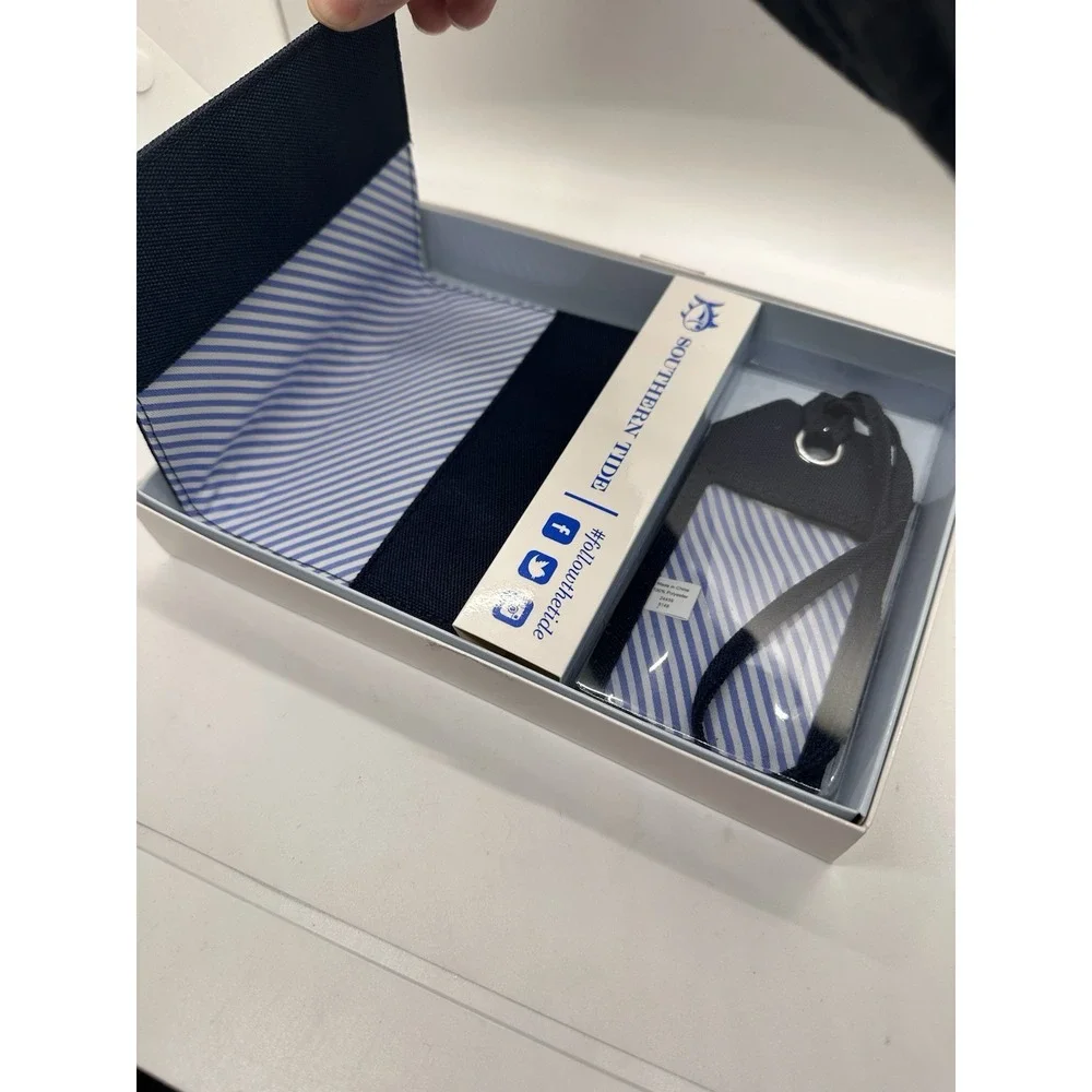 Southern‎ Tide Passport Holder & Luggage Tag Set Navy Blue Stripe Gift Box