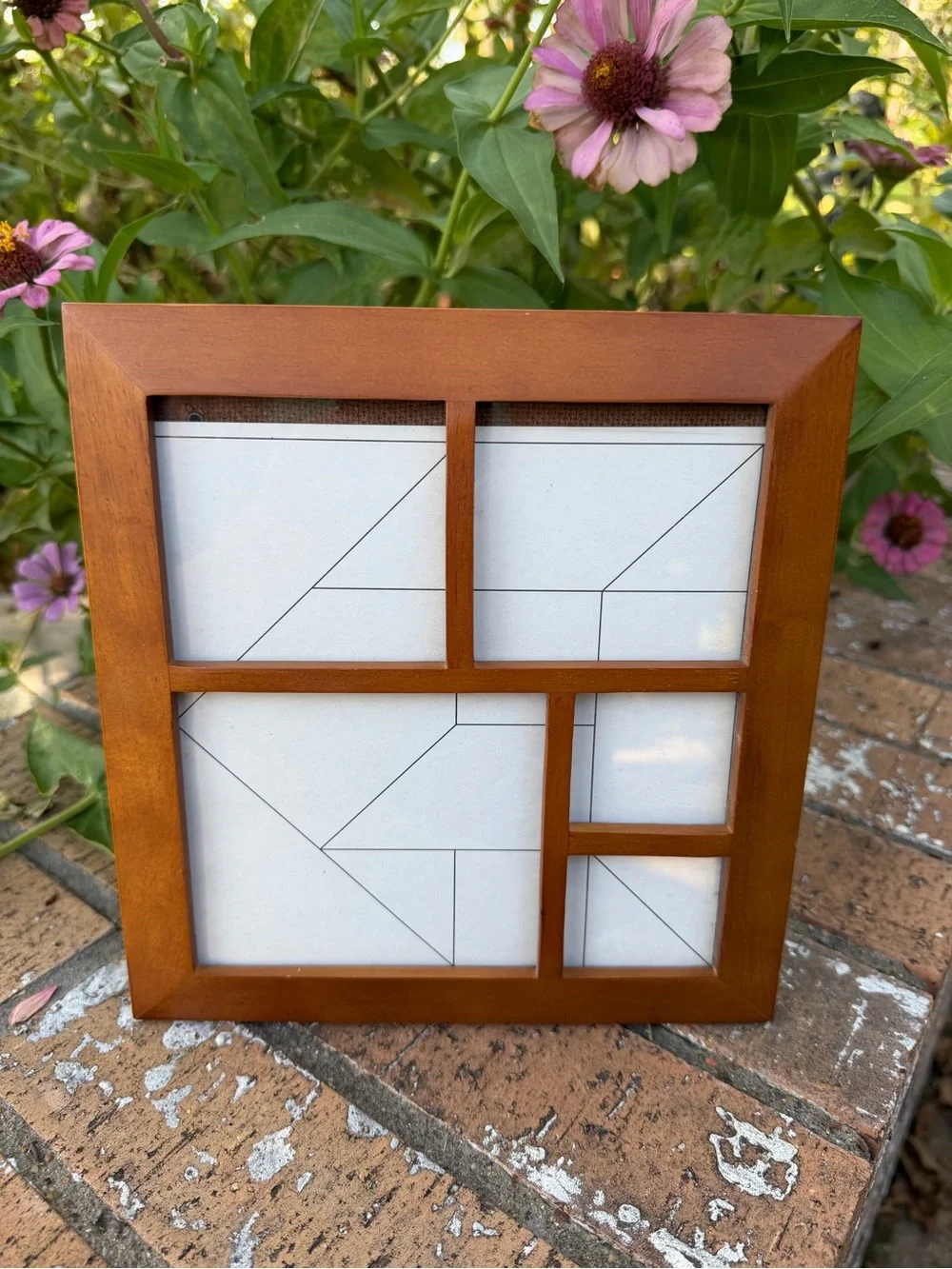 Wooden Multi-Opening Photo Frame in Warm Brown Hangs or stands Holds 5 Photos