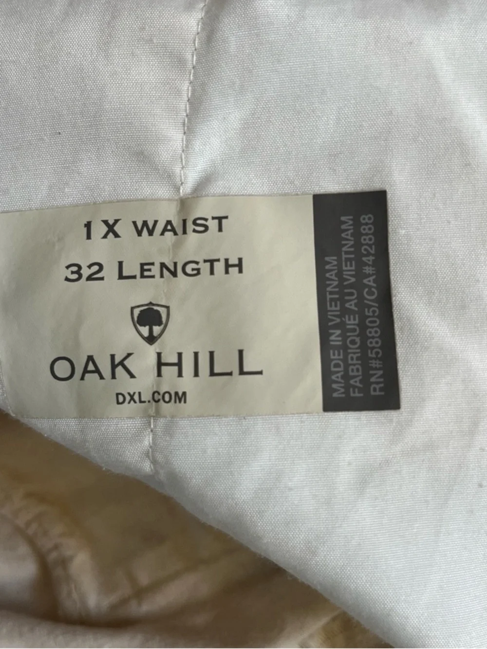 Oak Hill Men’s 1X Khaki Drawstring Linen Cotton Pants Pockets 32” Length