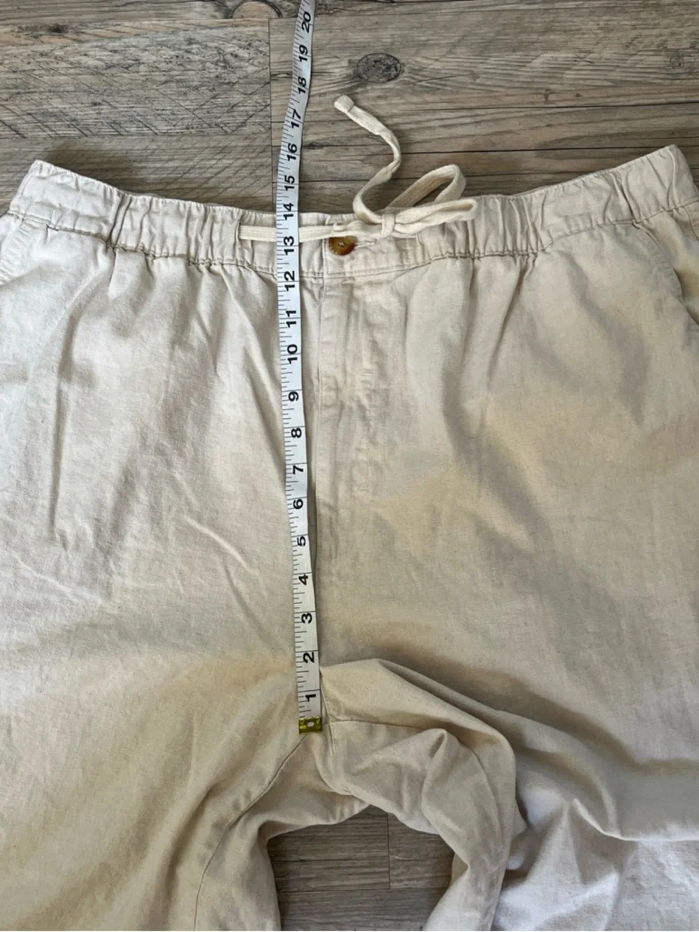 Oak Hill Men’s 1X Khaki Drawstring Linen Cotton Pants Pockets 32” Length